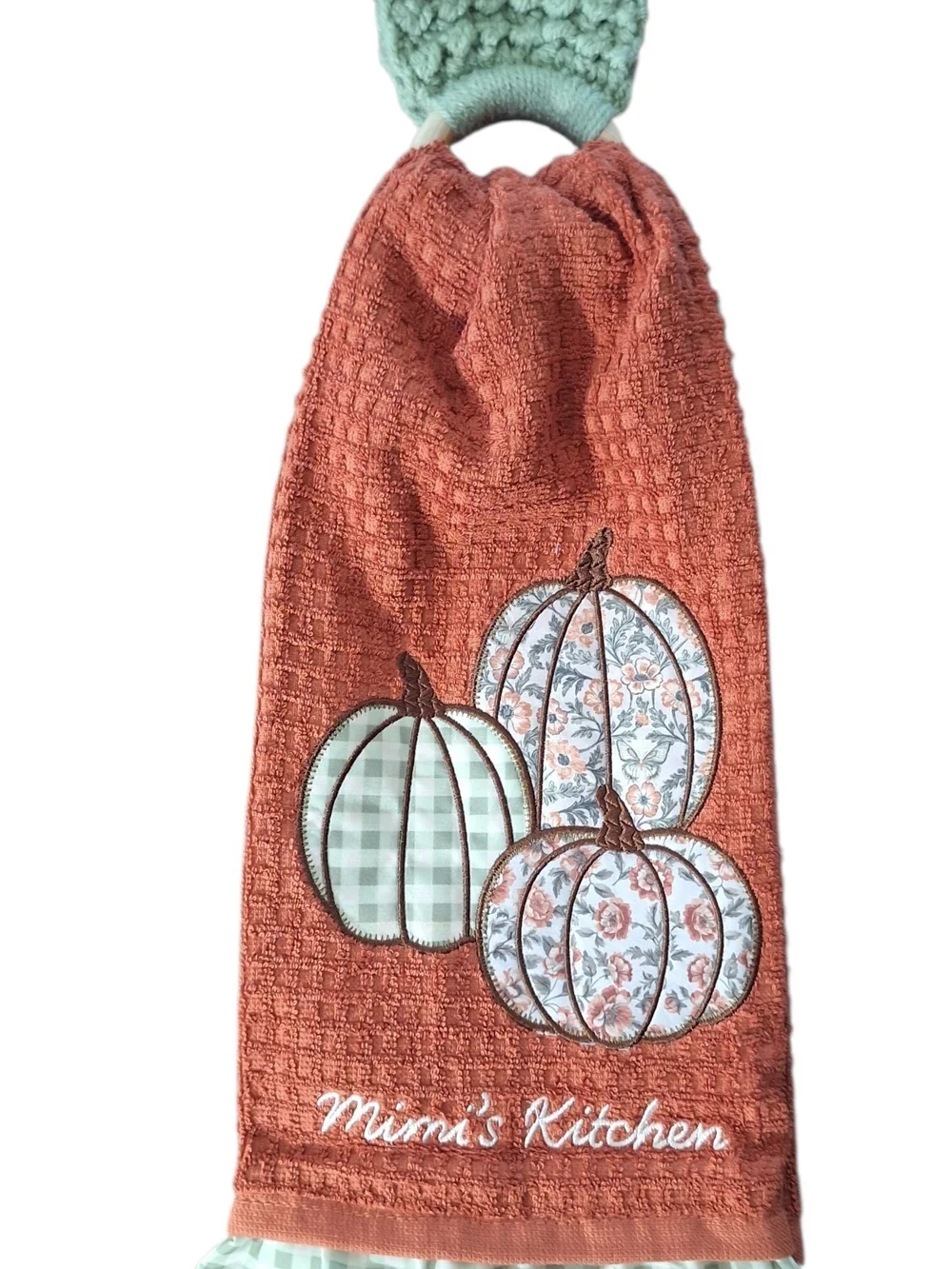Mimi' Kitchen Shabby Chic Dish Towel & Crochet Towel Holder NWOT